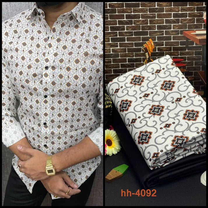 Multicolor White Coffee flower Printed Shirt For Men