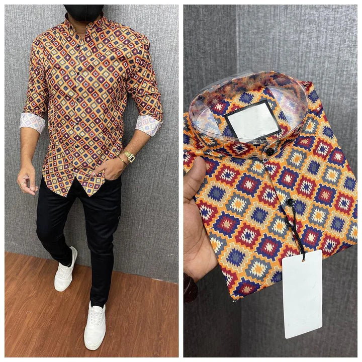 Multicolor Cotton Printed Shirt For Men