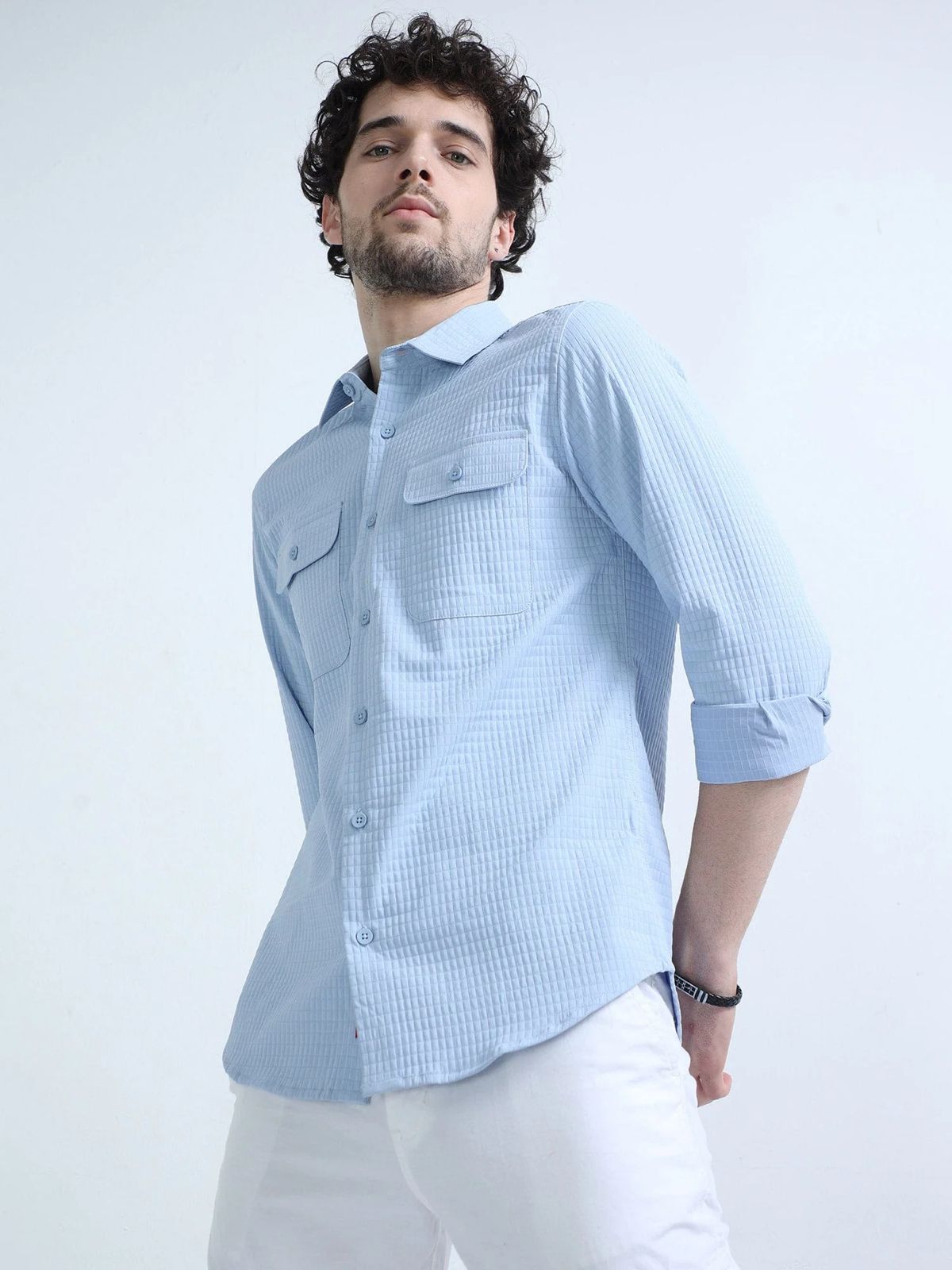 Pacific Blue Textured Regular Fit Shirt