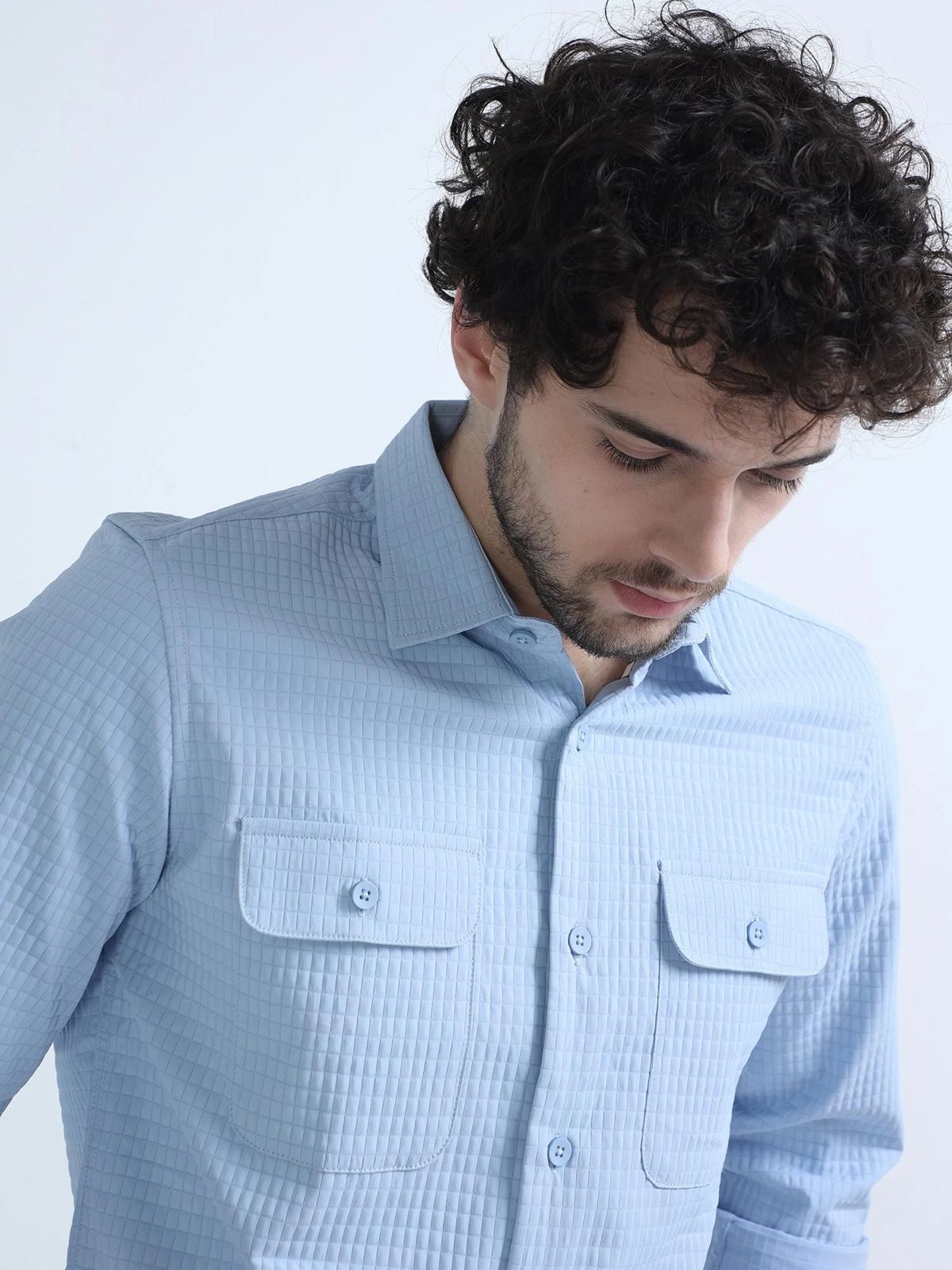Pacific Blue Textured Regular Fit Shirt
